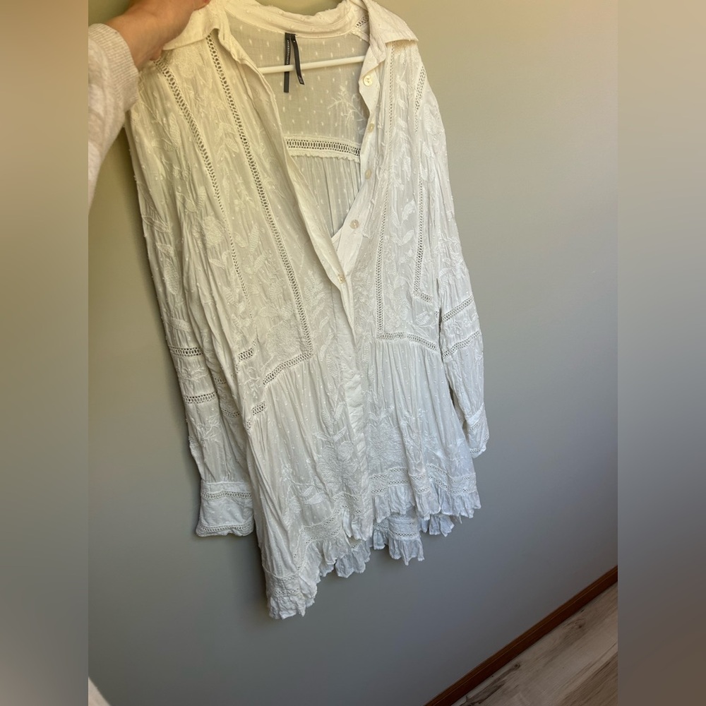Anthropologie embroidered mini shirt dress